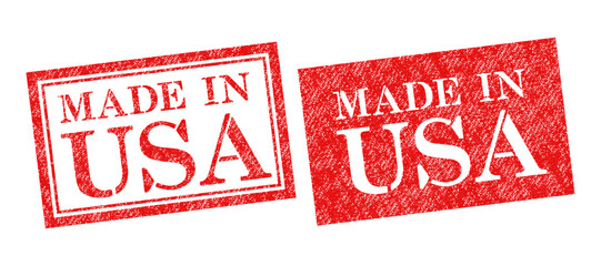 Vector red rubber stamp of Made in USA isolated on white background.