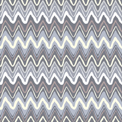 Zigzag uneven line seamless pattern. Horizontal rough stripes of varying thickness in shades of gray. Background or texture for printing on fabric and paper. Vector design for textile, wallpaper.
