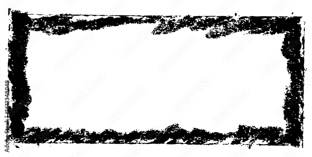 Poster bold rectangular ink frame with rough textured edges and distressed brush marks. vector illustration