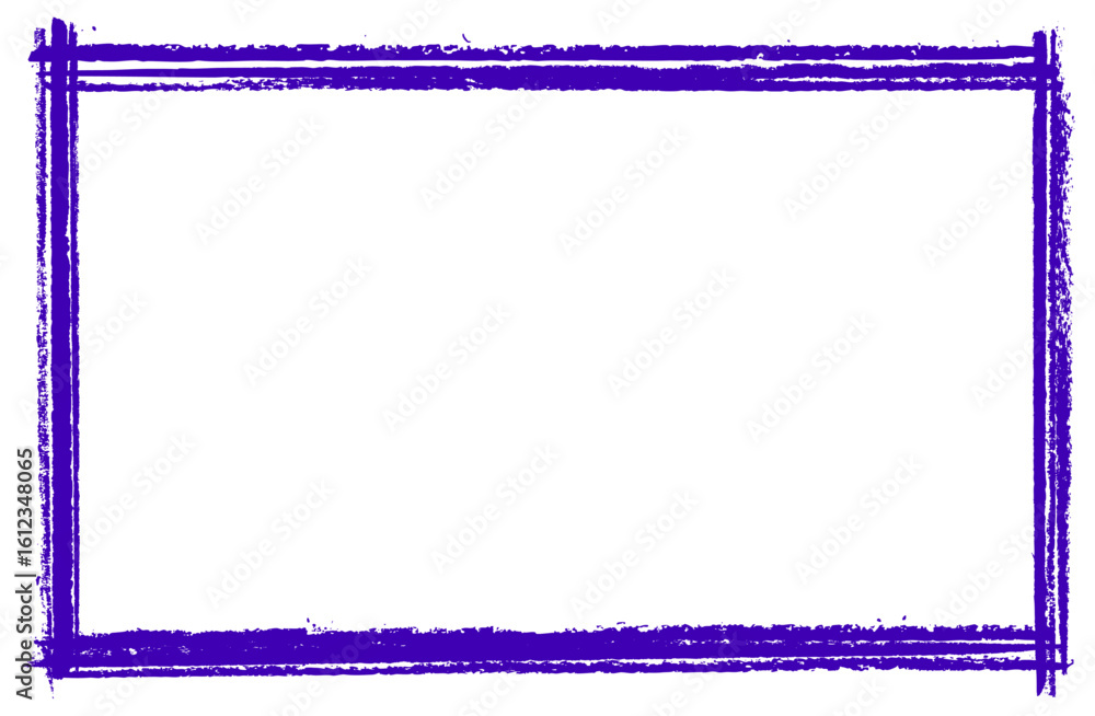 Poster rectangular violet frame with triple horizontal and vertical brush strokes, featuring a rough and ex