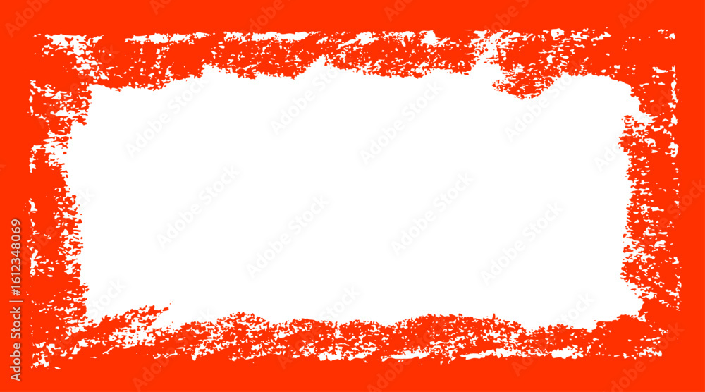 Poster grunge rectangular red frame with distressed paint texture and uneven edges. vector illustration for