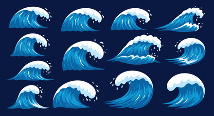 Obraz premium Dynamic ocean waves crashing with white foam and blue water, perfect for nautical themes and coastal designs, capturing nature's power and beauty.