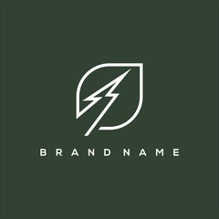 line art leaf and lightning vector logo