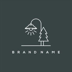Line art garden lamp with pine logo vector