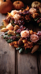 Warm Thanksgiving entryway adorned with a vibrant autumn wreath and seasonal decor