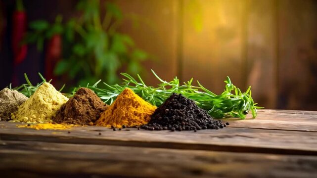 Aromatic Spices on Rustic Wooden Tabletop