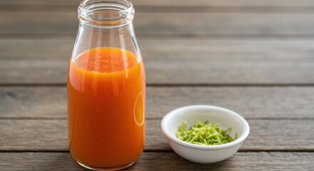 Orange juice in glass bottle
