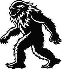 Obraz premium Silhouette of a walking bigfoot or sasquatch creature with shaggy fur