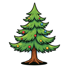 Obraz premium Colorful pop art style pine tree with vibrant decorations, isolated on white background, concept of festive cheer and celebration.
