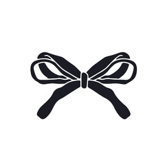 Hand drawn black silhouette fancy bow knot isolated on white background. Minimal linocut style cute coquette vector illustration