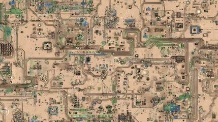 Retro Futuristic Circuit Grid and Interface UI Elements in Abstract Cyberpunk Tech Style.