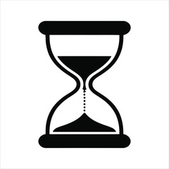 Black hourglass silhouette on a white background. Vector graphic of a sand timer, symbolizing patience and the passage of time.