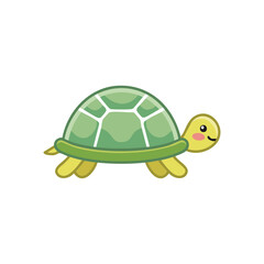 Obraz premium A cute green cartoon turtle, with a smiling expression and shell