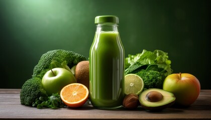 a vibrant green juice bottle showcasing healthy fresh ingredients perfect for wellness and nutrition focused photography