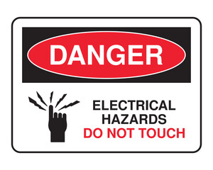 Danger Electrical Hazards Sign – DO NOT TOUCH Safety Warning with Lightning Hand Icon and Fatal Risk Message