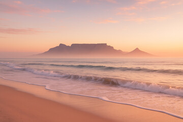 Obraz premium Tranquil Seascape at Sunrise with Table Mountain