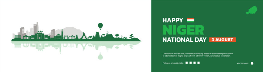 Elegant niger national day design with buildings and culture, August 3rd design with minimalist concept in green