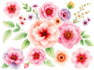 Delicate Watercolor Floral Arrangement A Blooming Bouquet of Pink and Peach Blossoms