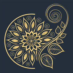 Abstract floral ornament with round mandala pattern and vintage decorative design in vector style