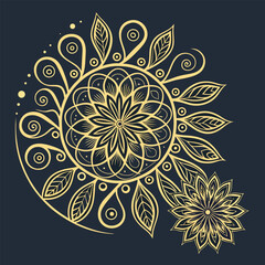 Ornamental round lace pattern with floral mandala design and vintage decorative elements