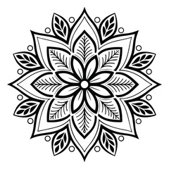Black and white vector floral ornament with flower petals leaves and vintage nature pattern design seamless illustration