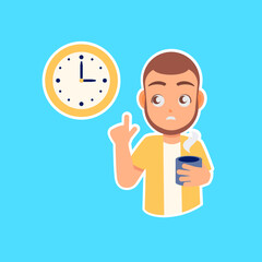 Coffee Break Dilemma: A person, mug in hand, watches the clock in contemplation, the dilemma of a break captured in a moment of contemplation and anticipation.