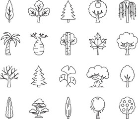 Fototapeta premium Diverse Tree Icons A Collection of Line Art