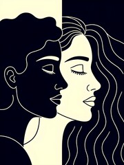 Minimal Line Art of Two Merging Faces — Symbol of Empathy and Self-Acceptance in Mental Health

