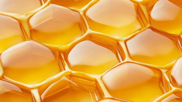 Close-up of golden honey in honeycombs. Natural product and symbol of sweetness and health.