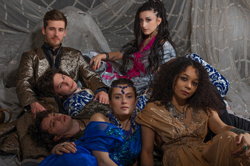Oriental fairytale photography with elegantly dressed Arabic-style models in mystical scene