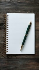 Elegant Spiral Notebook and Luxury Pen on Dark Wood