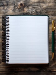 Blank Spiral Notebook and Pen on Rustic Wooden Table