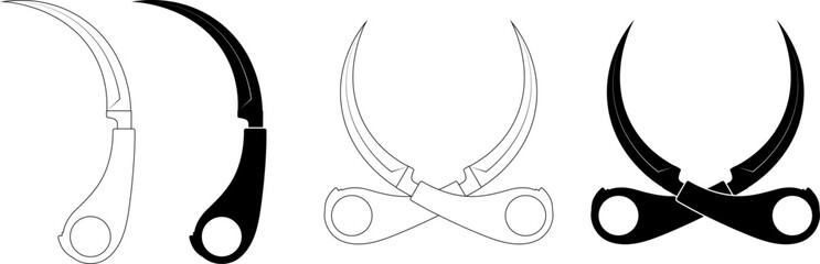 crossed karambit or kerambit knife icon set