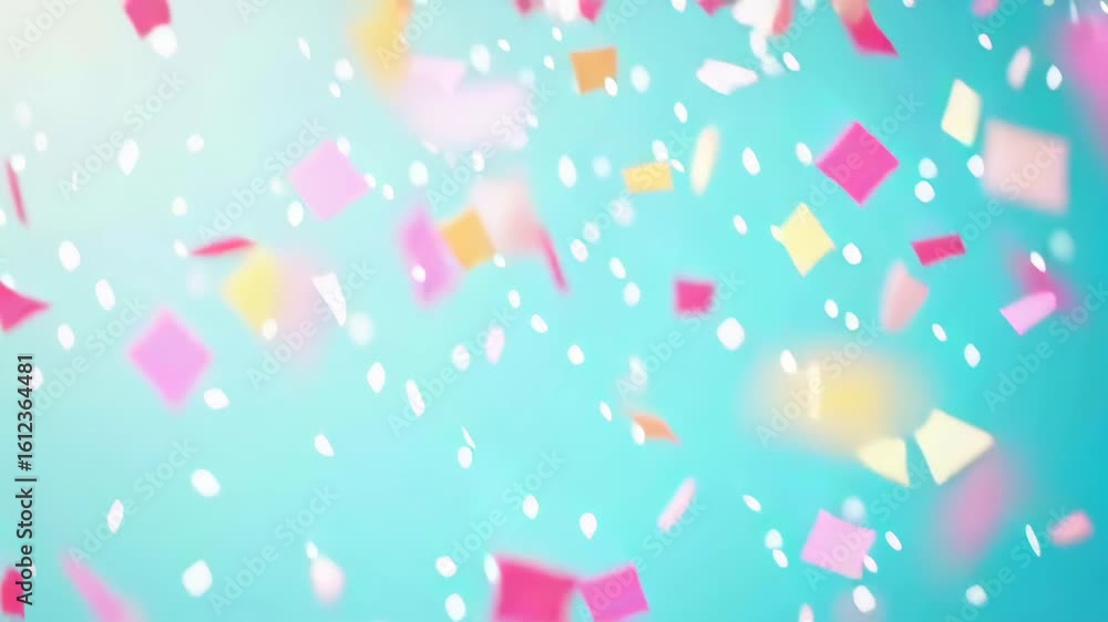 Poster bright colors and cheerful confetti float through the air, creating a festive atmosphere for any cel