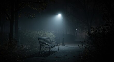 Foggy park bench at night (2)