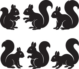 vector set of silhouttee Squirrel  on white background
