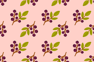 Decorative pattern with seasonal berry twigs on soft background
