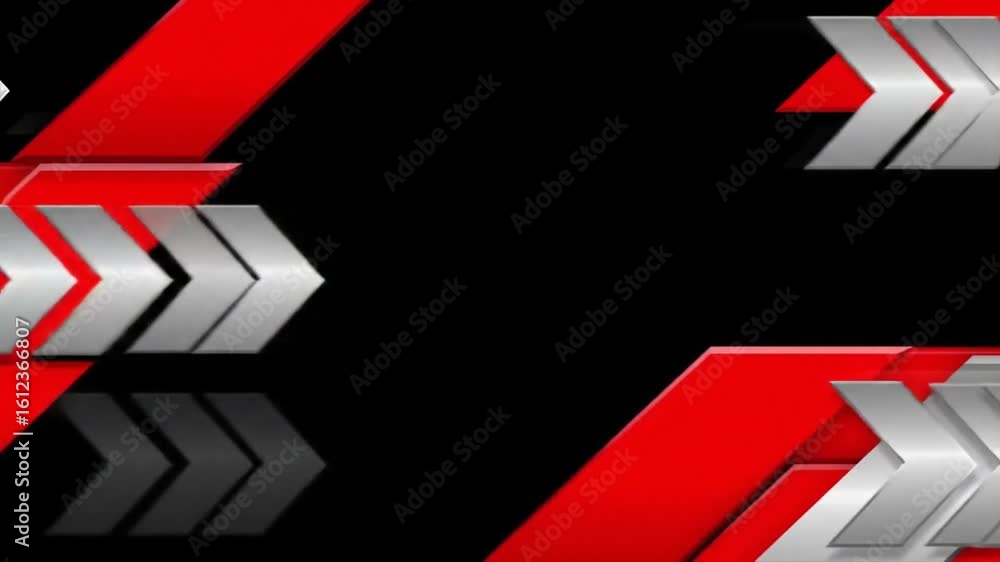 Poster dynamic red and metallic silver arrows race forward on a sleek black background in a futuristic disp