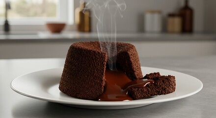 Serving Hot Lava Cake on Plate with Molten Chocolate
