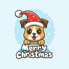 2d vector illustration  for cartoon character Christmas cute little happy dog  
