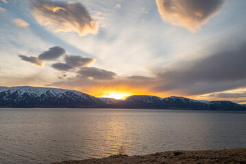 beautiful sunrise landscape of Eyjafjordur in north Iceland
