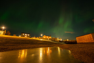 aurora borealis on island of Hrisey in Iceland