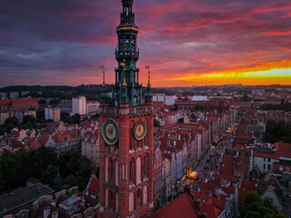 Beautiful sunset over the Main Town in Gdansk at summer. Poland