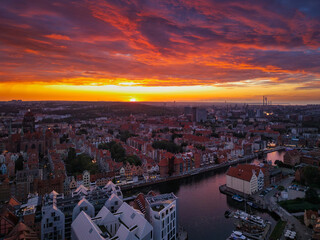 Beautiful sunset over the Main Town in Gdansk at summer. Poland