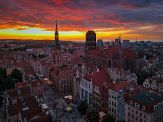 Beautiful sunset over the Main Town in Gdansk at summer. Poland
