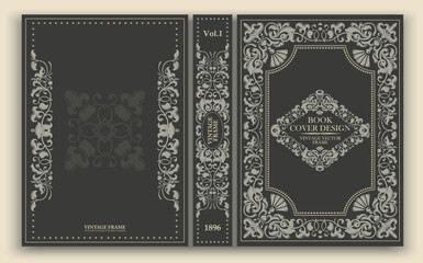Vector. Vintage book cover with ornament and decorative frame in Victorian style. Suitable for retro design, classic editions and artistic layouts. Aristocratic range in retro style.