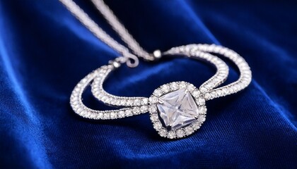 Fototapeta premium luxury diamond necklace on a dark blue velvet background