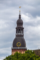 Dome Church tower close-up. Riga Old Town in Latvia