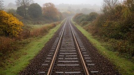 Fototapeta premium Misty autumn railway track