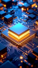 Obraz premium Advanced circuit board with glowing processor